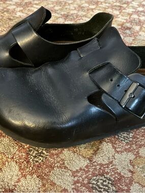 Birkenstock Black Leather Slip-On London Clog with Buckle